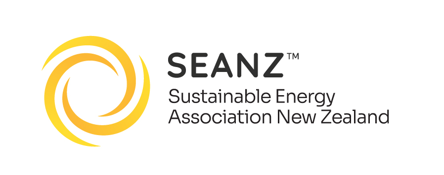 SEANZ logo with yellow circular swirl next to the text "Sustainable Energy Association New Zealand.