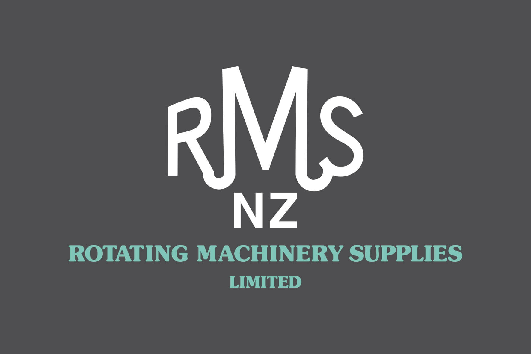 Logo with large white letters "RMS NZ" and teal text "ROTATING MACHINERY SUPPLIES LIMITED" on a dark gray background.